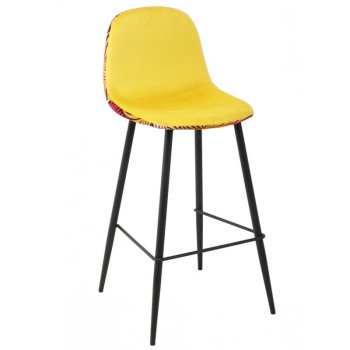 Taburete HORUS NEW, metal, tapizado velvet amarillo con trasera floral a juego 2