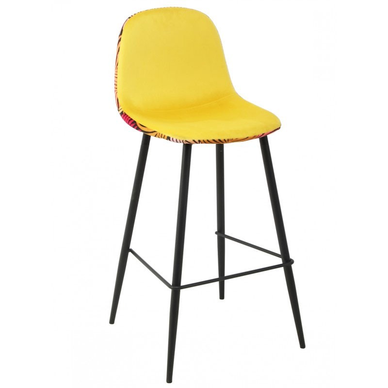 Taburete HORUS NEW, metal, tapizado velvet amarillo con trasera floral a juego-0