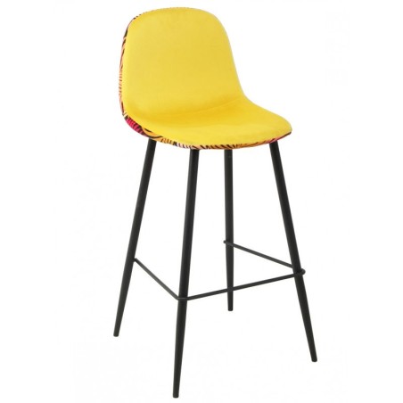 Taburete HORUS NEW, metal, tapizado velvet amarillo con trasera floral a juego-0