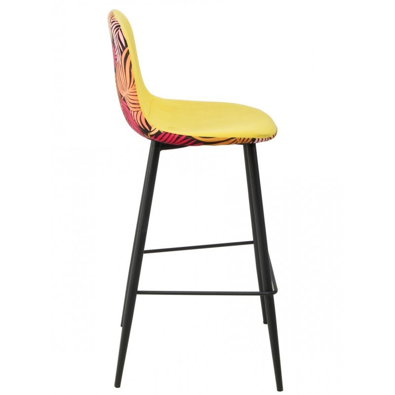 Taburete HORUS NEW, metal, tapizado velvet amarillo con trasera floral a juego-1