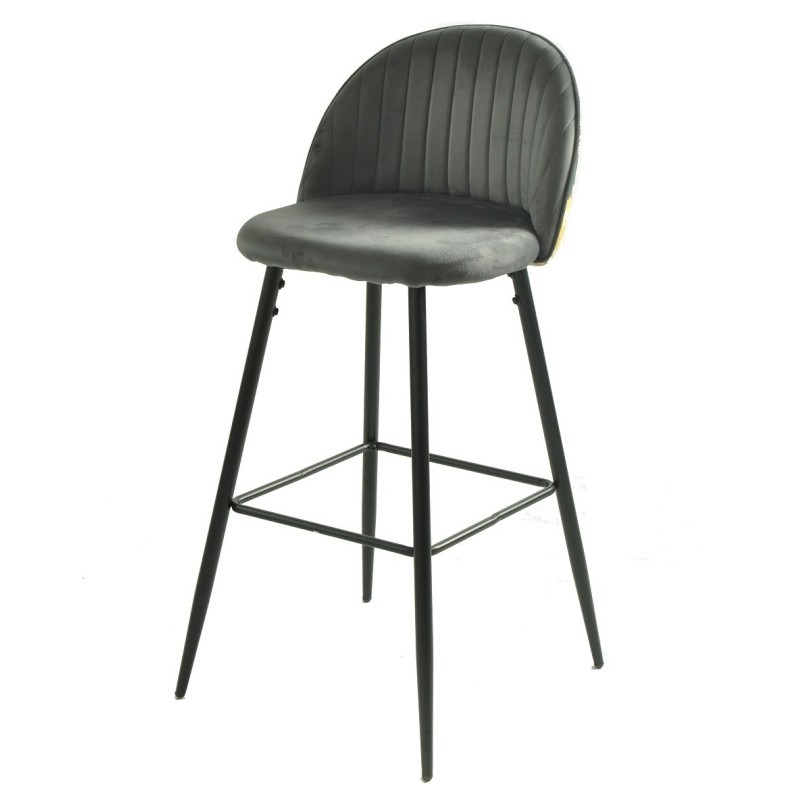 Taburete PALM GREY, metal, tapizado velvet gris con trasera palm-1