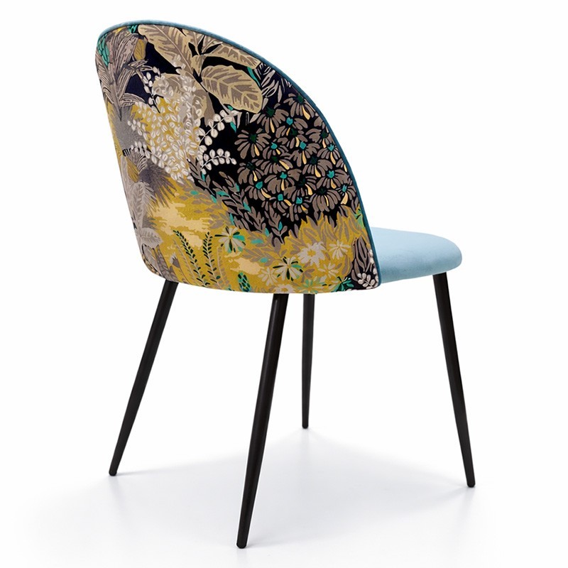 Silla PALM SKY BLUE, metal, tapizado velvet azul con trasera palm-0