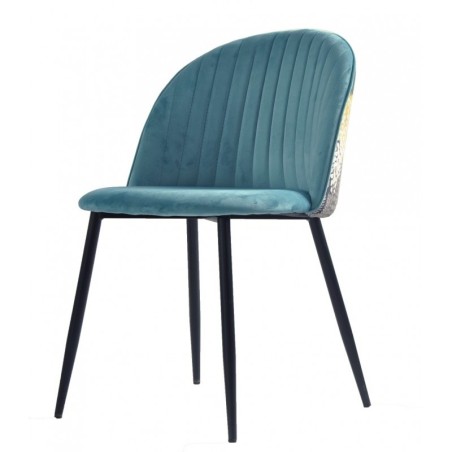 Silla PALM SKY BLUE, metal, tapizado velvet azul con trasera palm-1