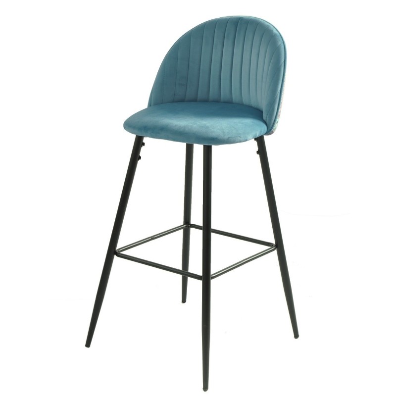 Taburete PALM SKY BLUE, metal, tapizado velvet azul con trasera palm-0