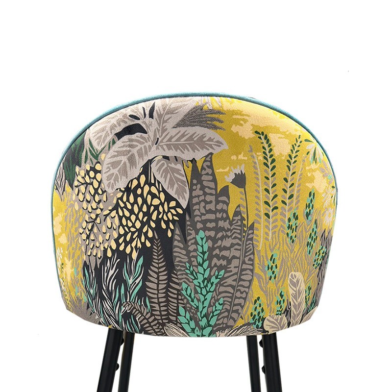 Taburete PALM SKY BLUE, metal, tapizado velvet azul con trasera palm-3