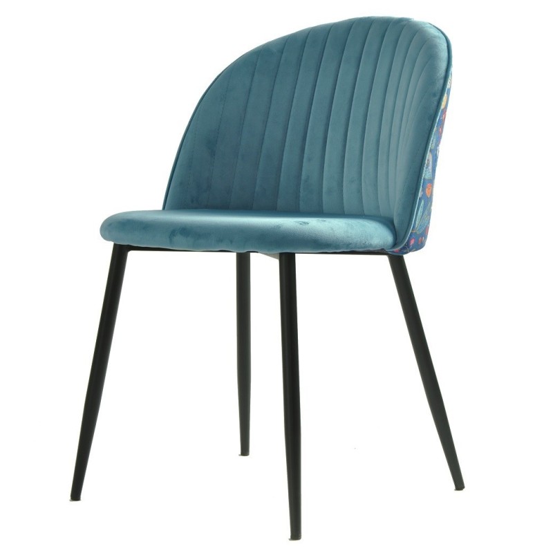Silla CARNAVAL SKY BLUE, metal, tapizado velvet azul con trasera carnaval-0