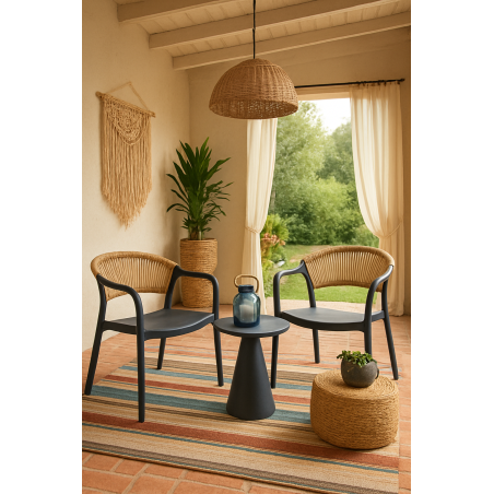 Sillón IBIZA, apilable, tratamiento anti UV, polipropileno gris oscuro, cuerda natural-1
