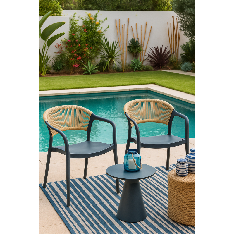 Sillón IBIZA, apilable, tratamiento anti UV, polipropileno gris oscuro, cuerda natural-2