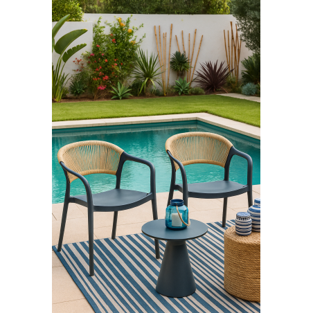 Sillón IBIZA, apilable, tratamiento anti UV, polipropileno gris oscuro, cuerda natural-2