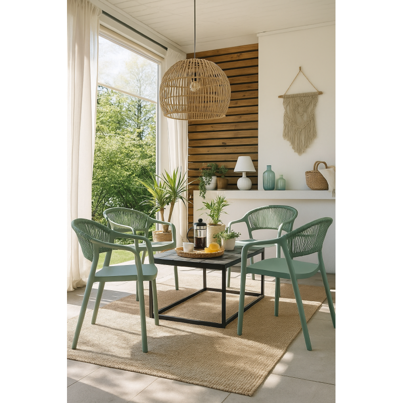 Sillón IBIZA, apilable, tratamiento anti UV, polipropileno y cuerda verde claro-0