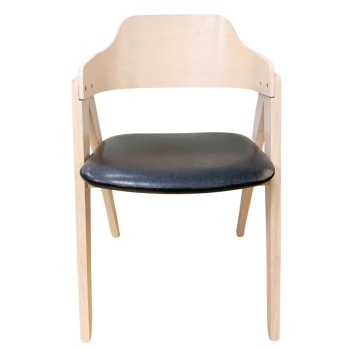 Sillón JARSY, madera de hevea, natural, similpiel negra