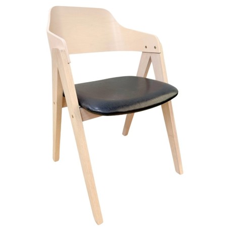 Sillón JARSY, madera de hevea, natural, similpiel negra-0