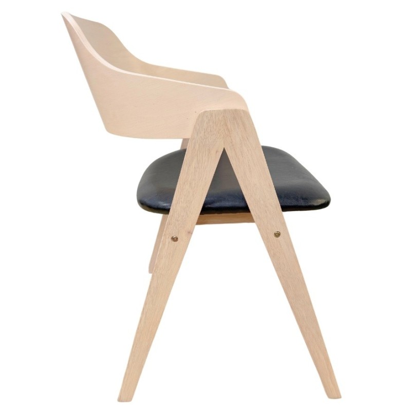 Sillón JARSY, madera de hevea, natural, similpiel negra-1