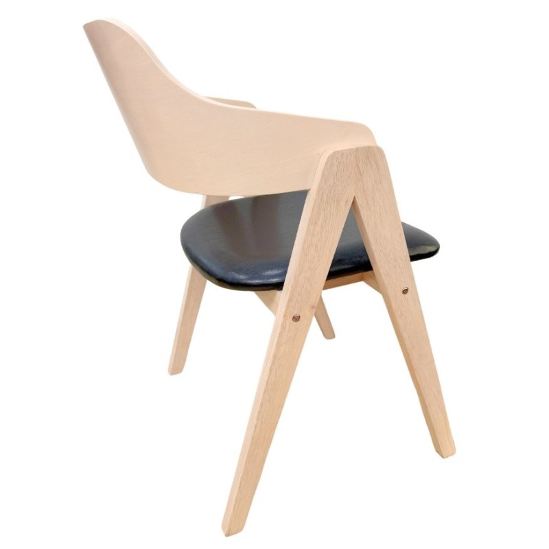Sillón JARSY, madera de hevea, natural, similpiel negra-2