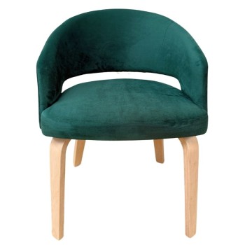 Sillón VISEU, contrachapado de madera de hevea, natural, velvet verde oscuro 2