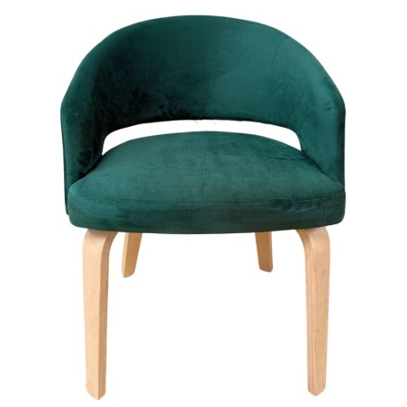 Sillón VISEU, contrachapado de madera de hevea, natural, velvet verde oscuro-0
