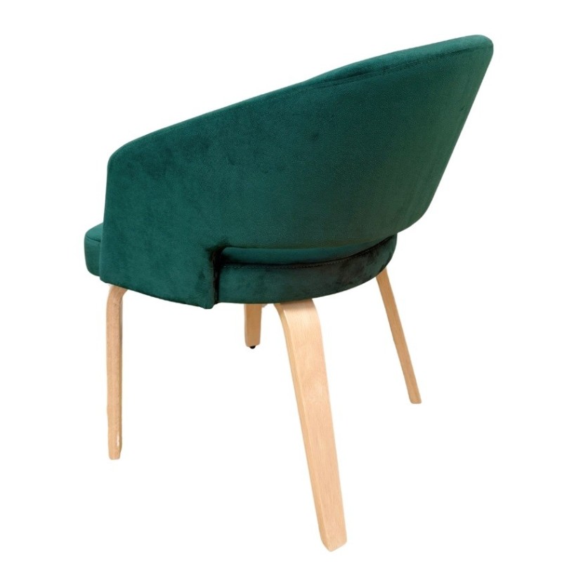 Sillón VISEU, contrachapado de madera de hevea, natural, velvet verde oscuro-3