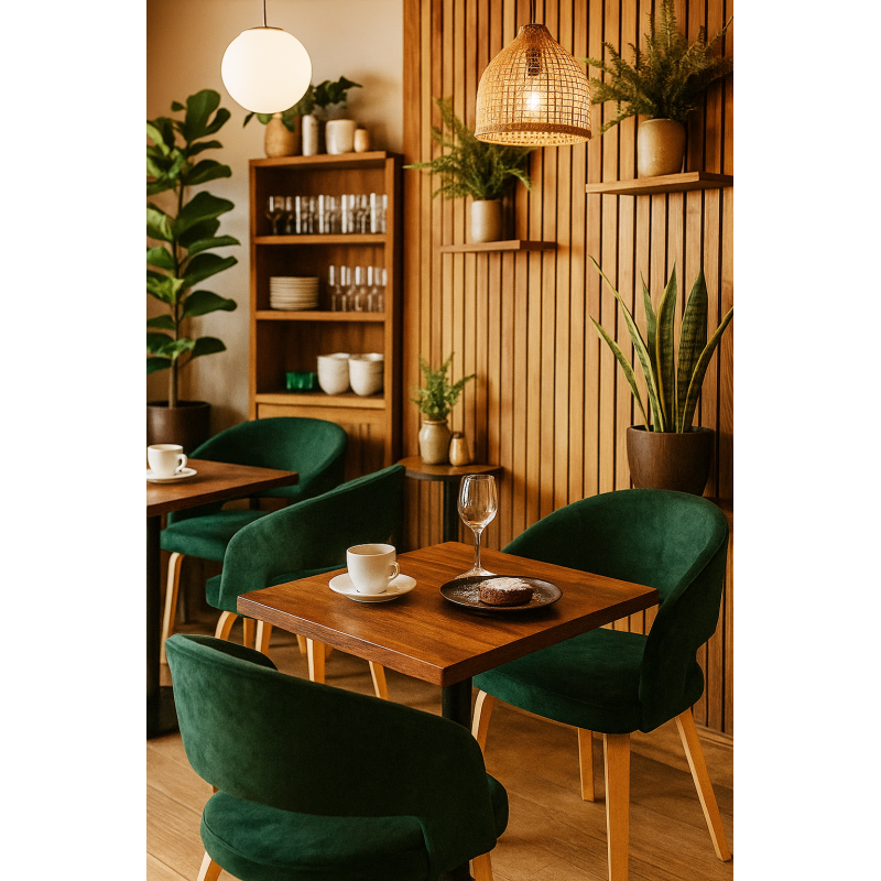 Sillón VISEU, contrachapado de madera de hevea, natural, velvet verde oscuro-4