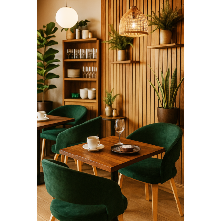 Sillón VISEU, contrachapado de madera de hevea, natural, velvet verde oscuro-4