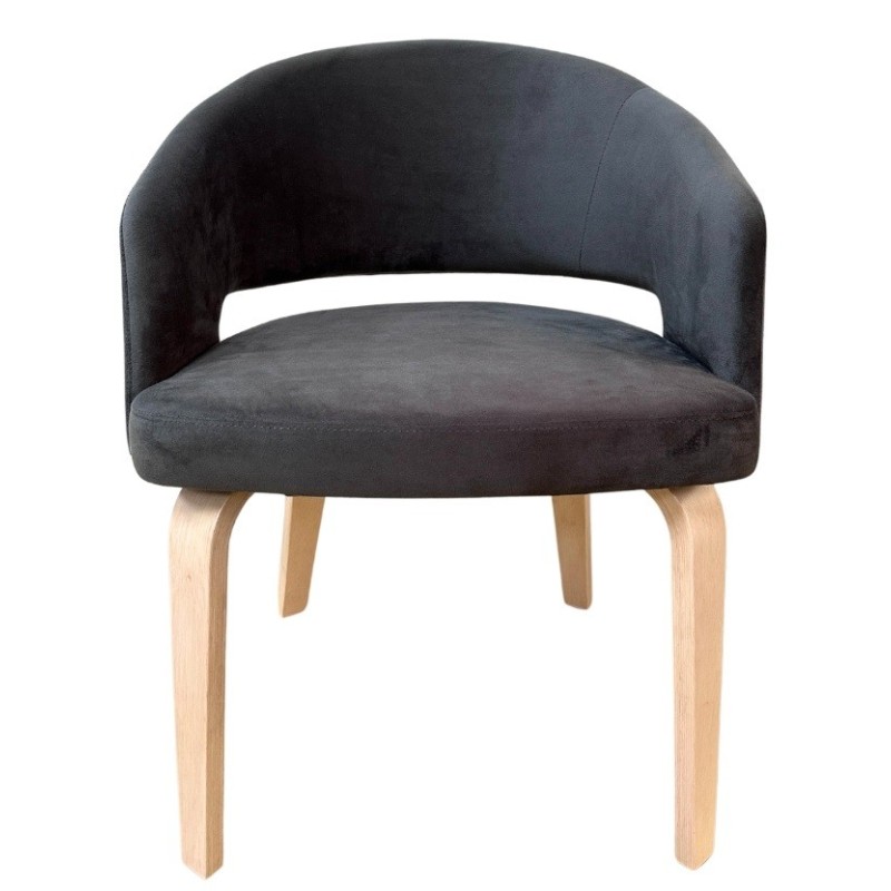 Sillón VISEU, contrachapado de madera de hevea, natural, velvet gris oscuro-0