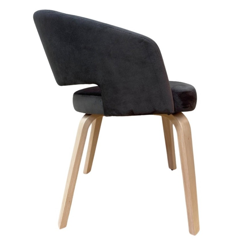 Sillón VISEU, contrachapado de madera de hevea, natural, velvet gris oscuro-1