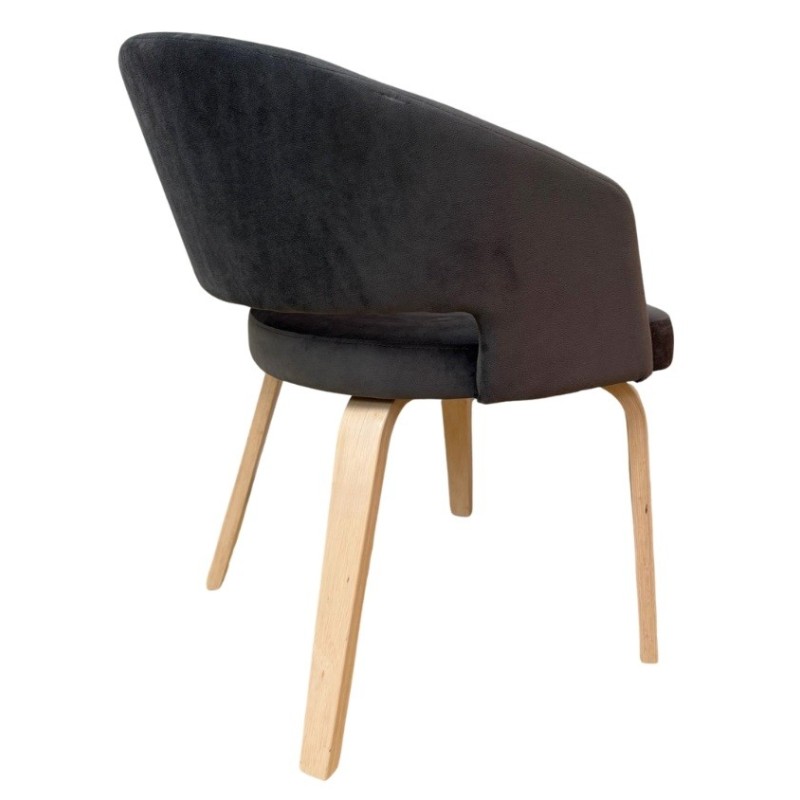 Sillón VISEU, contrachapado de madera de hevea, natural, velvet gris oscuro-3
