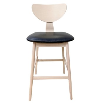 Taburete DUBLIN, madera de hevea, natural, similpiel negra 2