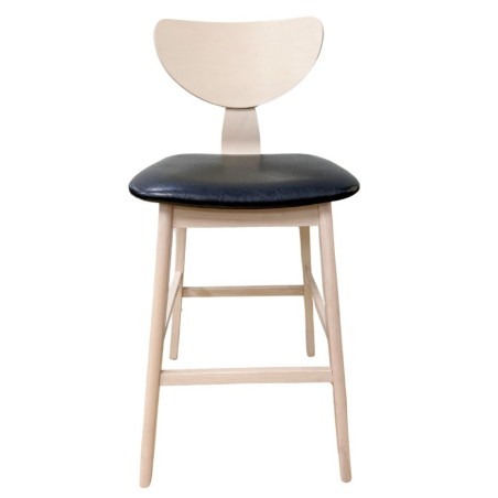 Taburete DUBLIN, madera de hevea, natural, similpiel negra-0