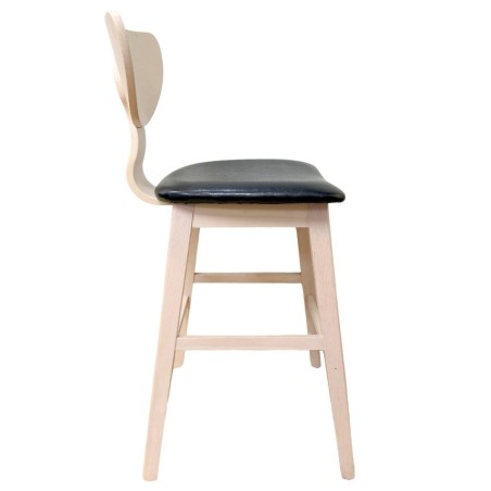 Taburete DUBLIN, madera de hevea, natural, similpiel negra-1