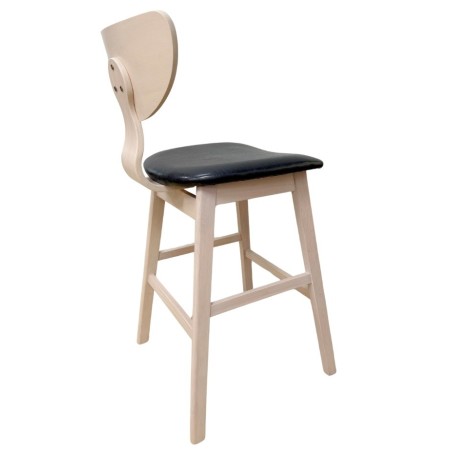 Taburete DUBLIN, madera de hevea, natural, similpiel negra-3