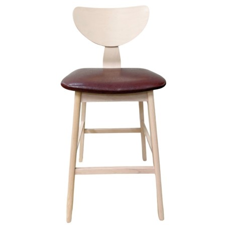 Taburete DUBLIN, madera de hevea, natural, similpiel marrón-0