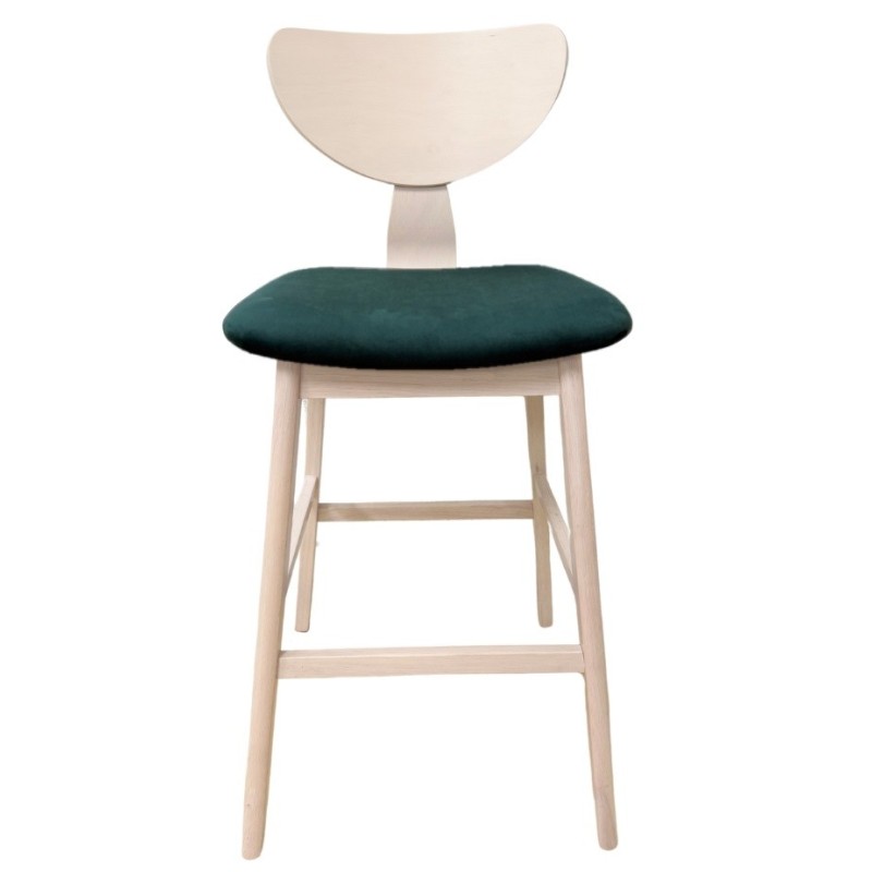 Taburete DUBLIN, madera de hevea, natural, velvet verde oscuro-0