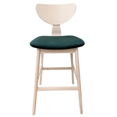 Taburete DUBLIN, madera de hevea, natural, velvet verde oscuro-0