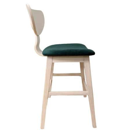 Taburete DUBLIN, madera de hevea, natural, velvet verde oscuro-1