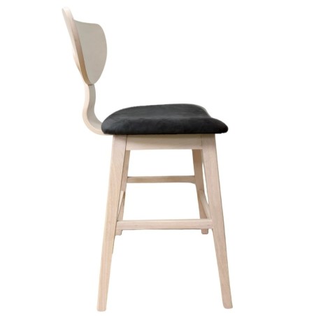 Taburete DUBLIN, madera de hevea, natural, velvet gris oscuro-1