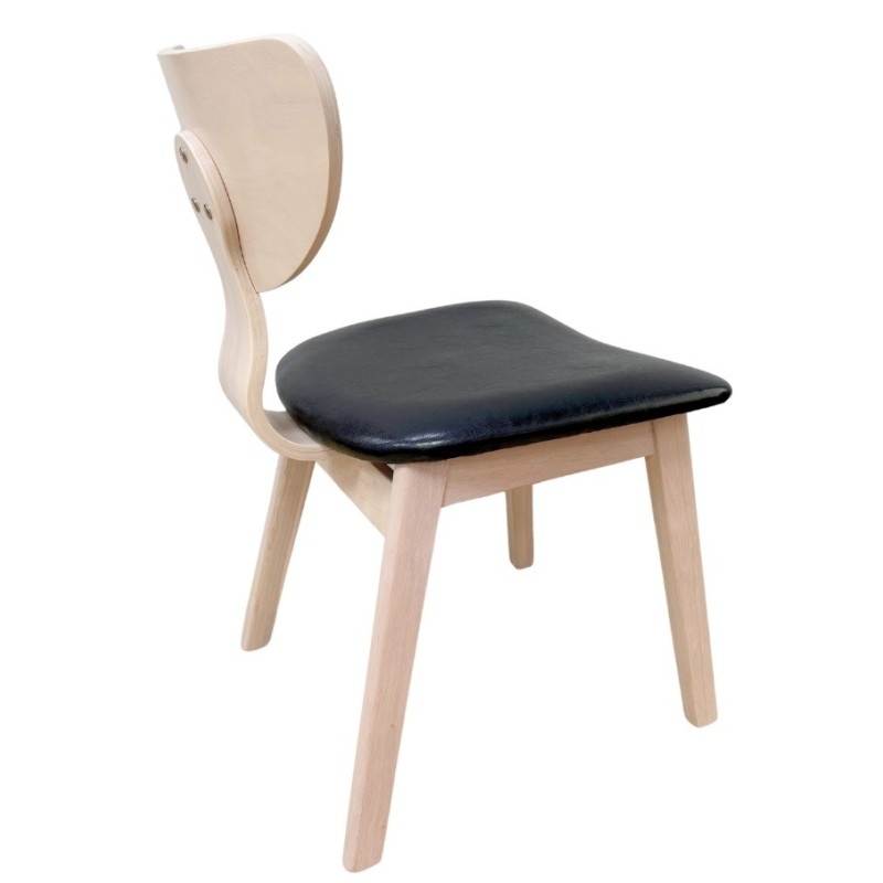 Silla DUBLIN, contrachapado de madera de hevea, natural, similpiel negra-2