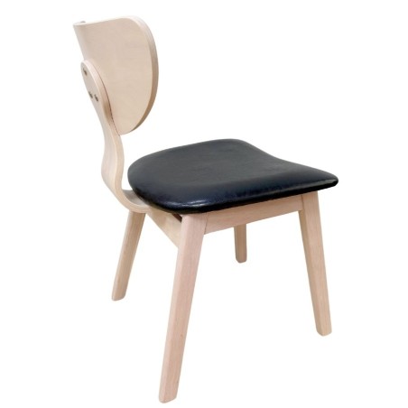Silla DUBLIN, contrachapado de madera de hevea, natural, similpiel negra-2