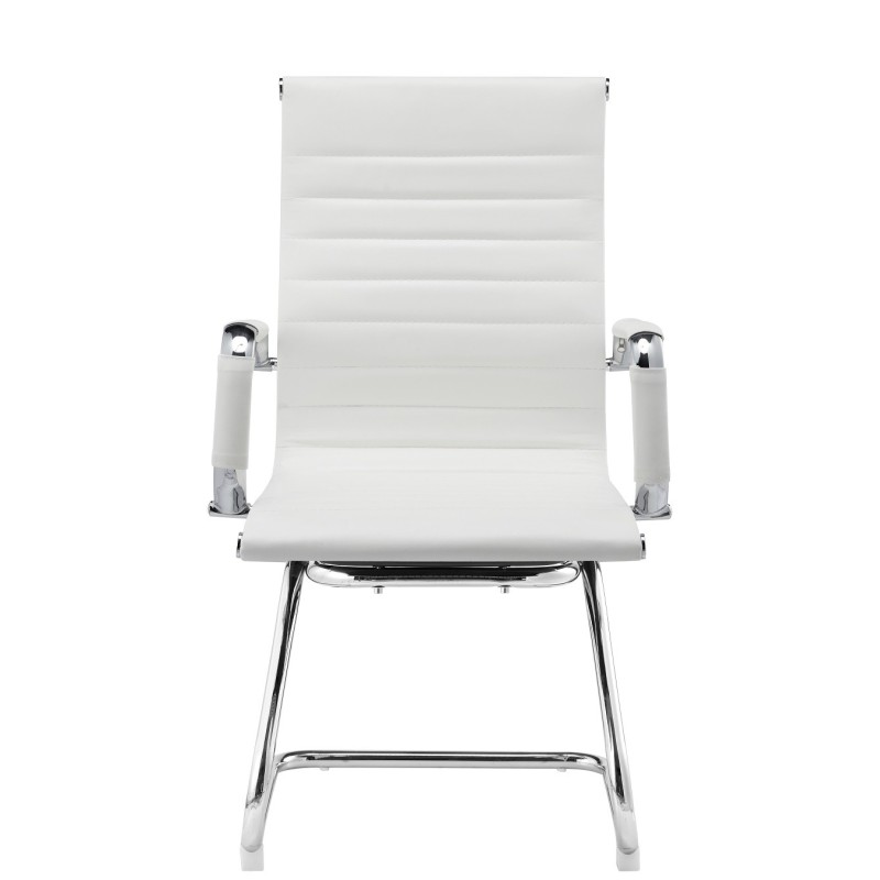 Sillón de oficina OLIVER, fijo de patín, cromado, similpiel blanca-1