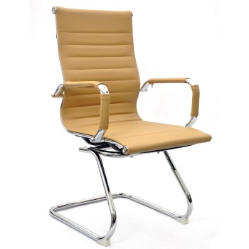 Sillón de oficina OLIVER, fijo de patín, cromado, similpiel marrón claro