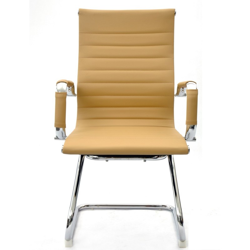 Sillón de oficina OLIVER, fijo de patín, cromado, similpiel marrón claro-0