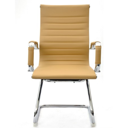 Sillón de oficina OLIVER, fijo de patín, cromado, similpiel marrón claro-0