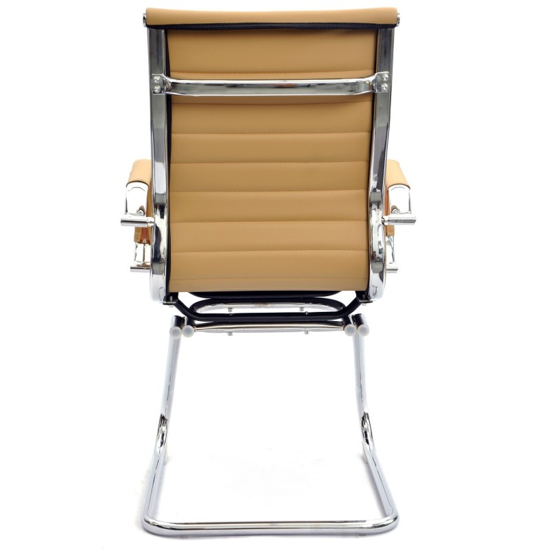 Sillón de oficina OLIVER, fijo de patín, cromado, similpiel marrón claro-1