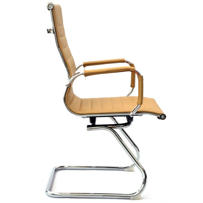 Sillón de oficina OLIVER, fijo de patín, cromado, similpiel marrón claro-2