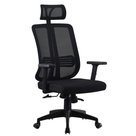 Sillón de oficina VITRÉ, alto, negro, malla y asiento negro