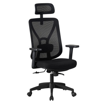 Sillón de oficina CLISSON, alto, negro, malla y asiento negro
