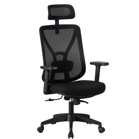 Sillón de oficina CLISSON, alto, negro, malla y asiento negro