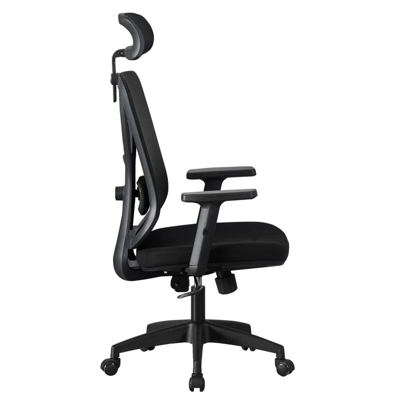 Sillón de oficina CLISSON, alto, negro, malla y asiento negro-1
