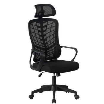 Sillón de oficina MELLAC, alto, negro, malla y asiento negro