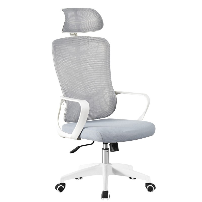 Sillón de oficina MELLAC, alto, blanco, malla y asiento gris