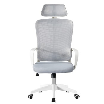 Sillón de oficina MELLAC, alto, blanco, malla y asiento gris 2